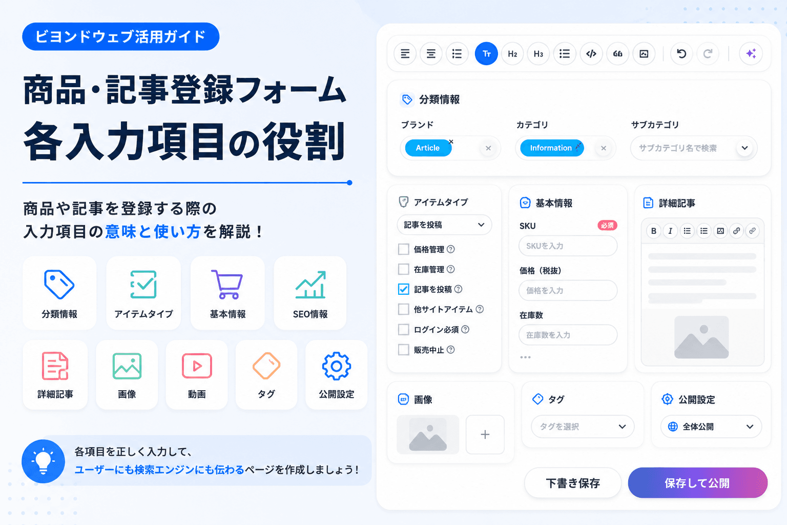 商品/記事登録時の各項目説明